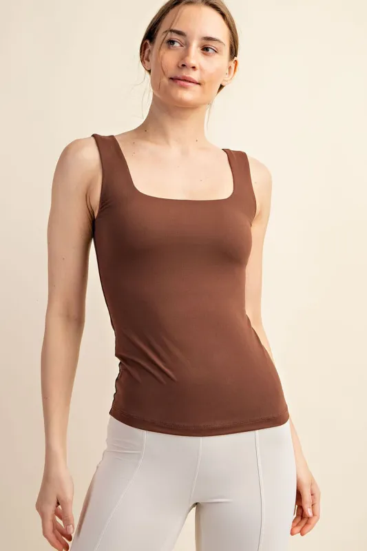 Cassie Butter Soft Square Neck Tank in Java *Final-Sale* made by Rae Mode