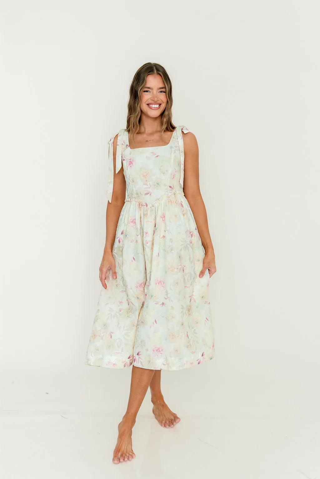 Jenny Floral Midi Dress in Light Pink sold by Worth Collective product image thumbnail 4