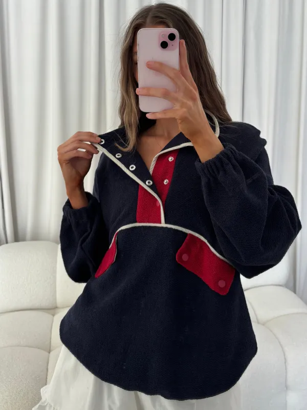 Flashback Pullover in Navy made by Rumored