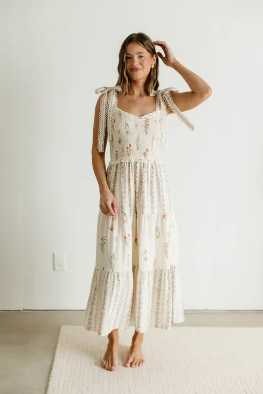Sylvie Mixed Floral Print Midi Dress in Pink Multi made by Moon River