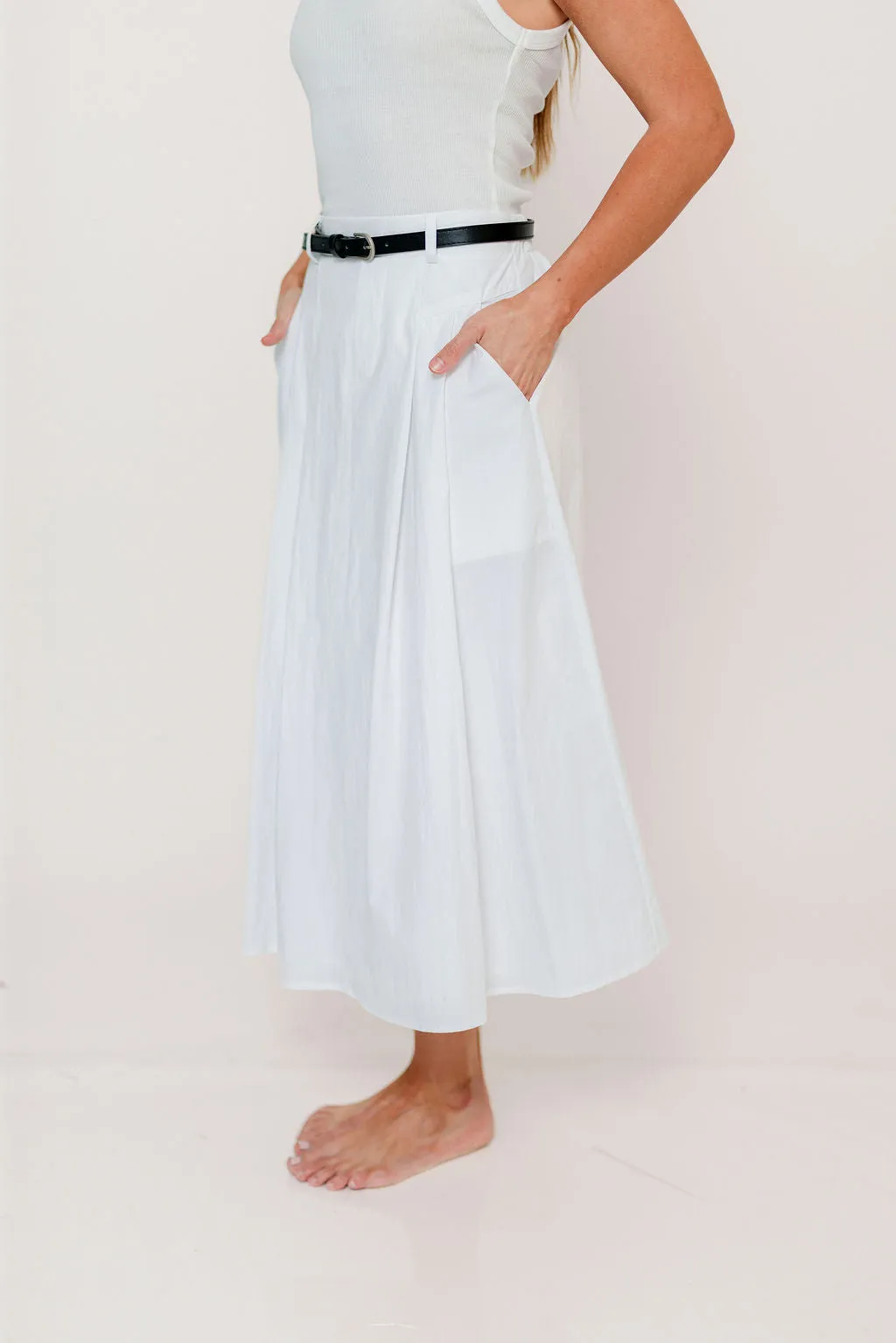 Central Park Midi Skirt with Belt in White sold by Worth Collective product image thumbnail 4