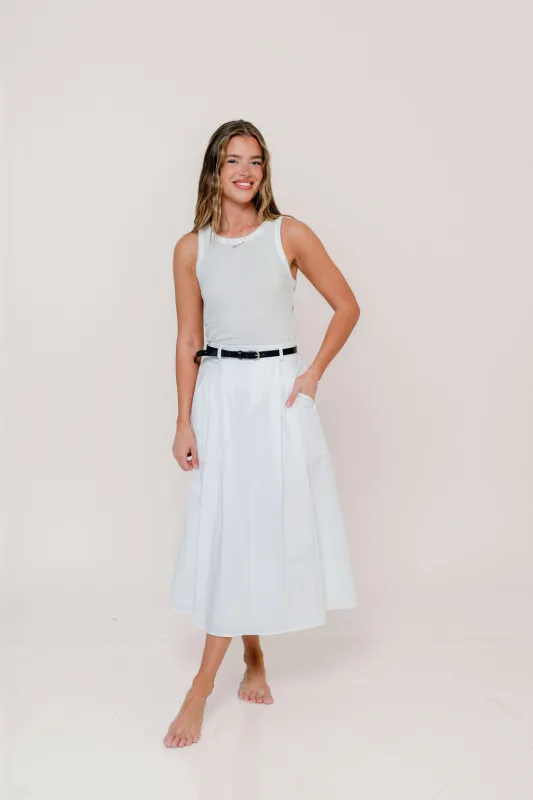 Central Park Midi Skirt with Belt in White made by Sage