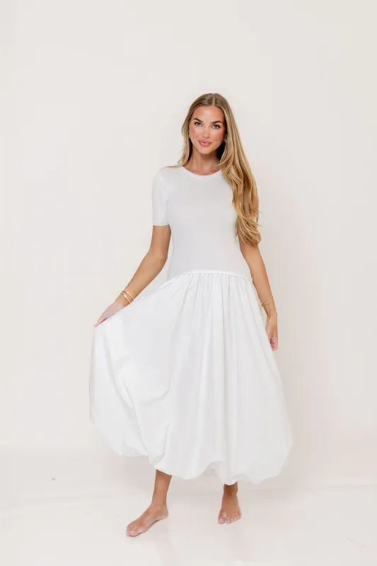 Zaniyah Bubble Skirt Midi Dress in White made by Moon River