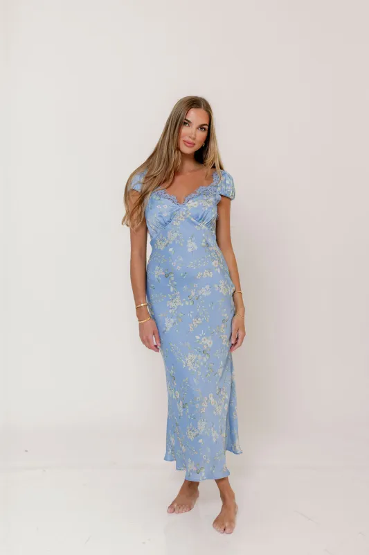 ASTR Makaela Midi Dress in Blue Floral made by Astr