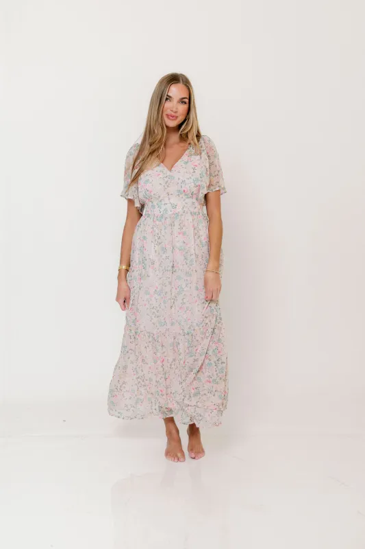 Val Flutter Sleeve Maxi Dress in Sweet Pink Floral *Final Sale* made by Inloom