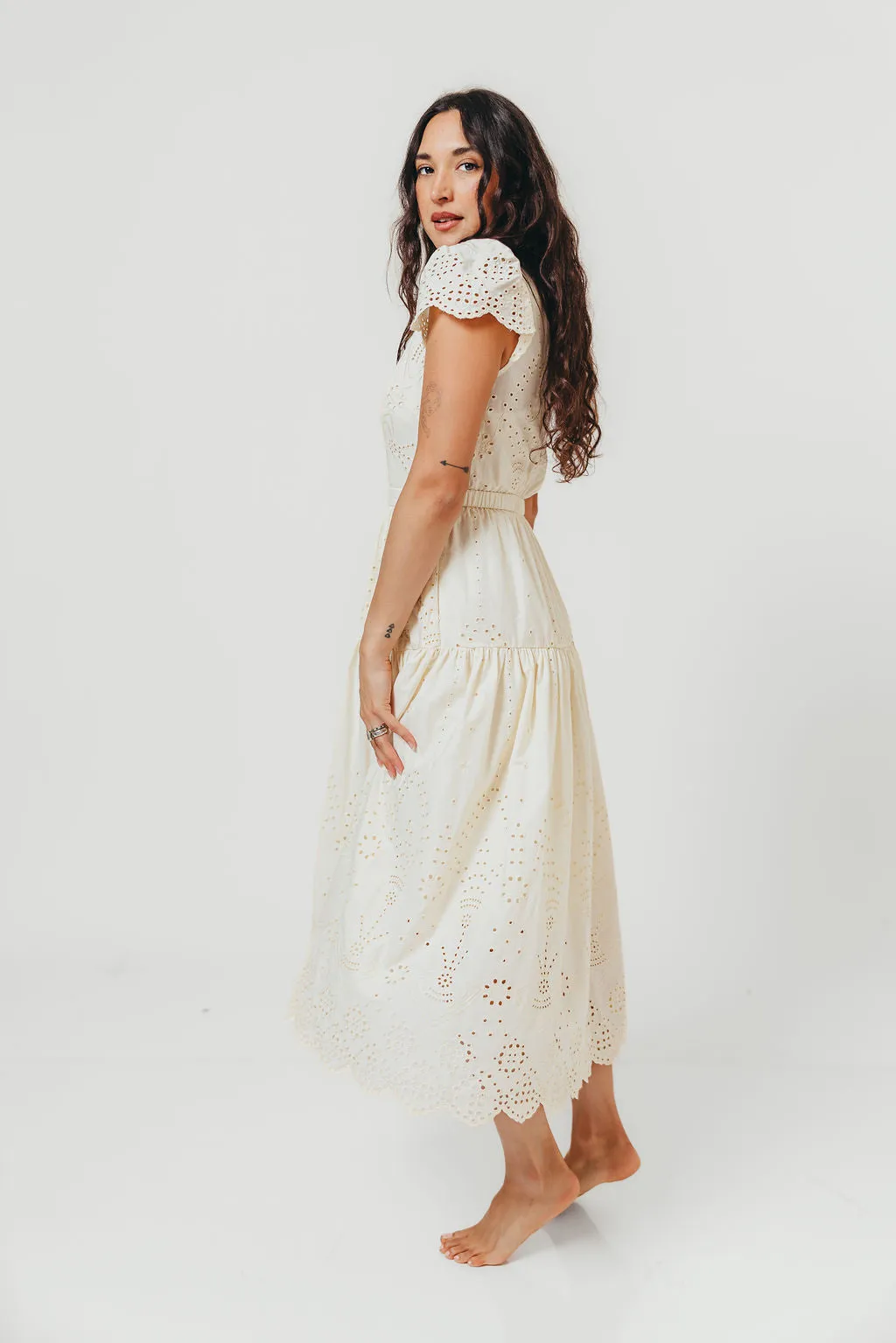 Betsy Eyelet Embroidered Maxi Dress in Ivory sold by Worth Collective product image thumbnail 3