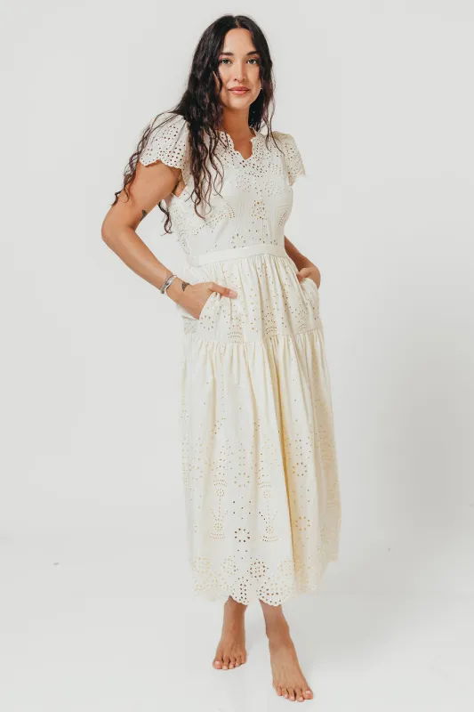 Betsy Eyelet Embroidered Maxi Dress in Ivory made by Current Air