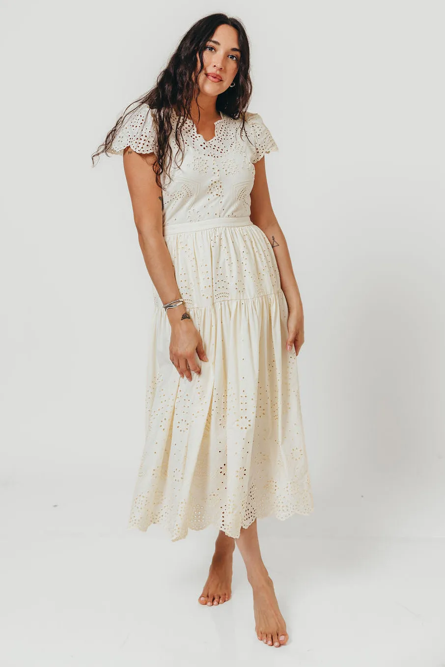 Betsy Eyelet Embroidered Maxi Dress in Ivory sold by Worth Collective product image thumbnail 2