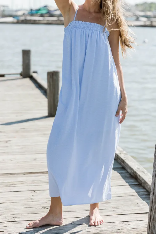 Emberly Midi Dress in Ivory/Blue made by Wishlist