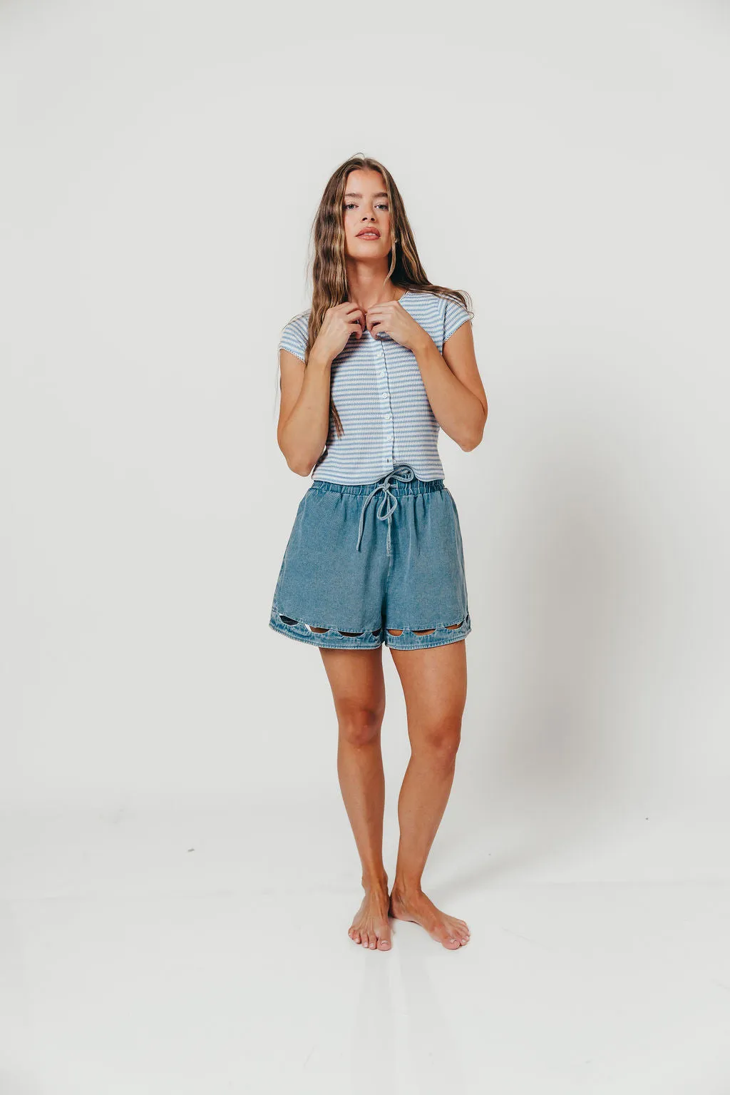 Linny Striped Ribbed Button Front Top in Blue/White sold by Worth Collective product image thumbnail 4