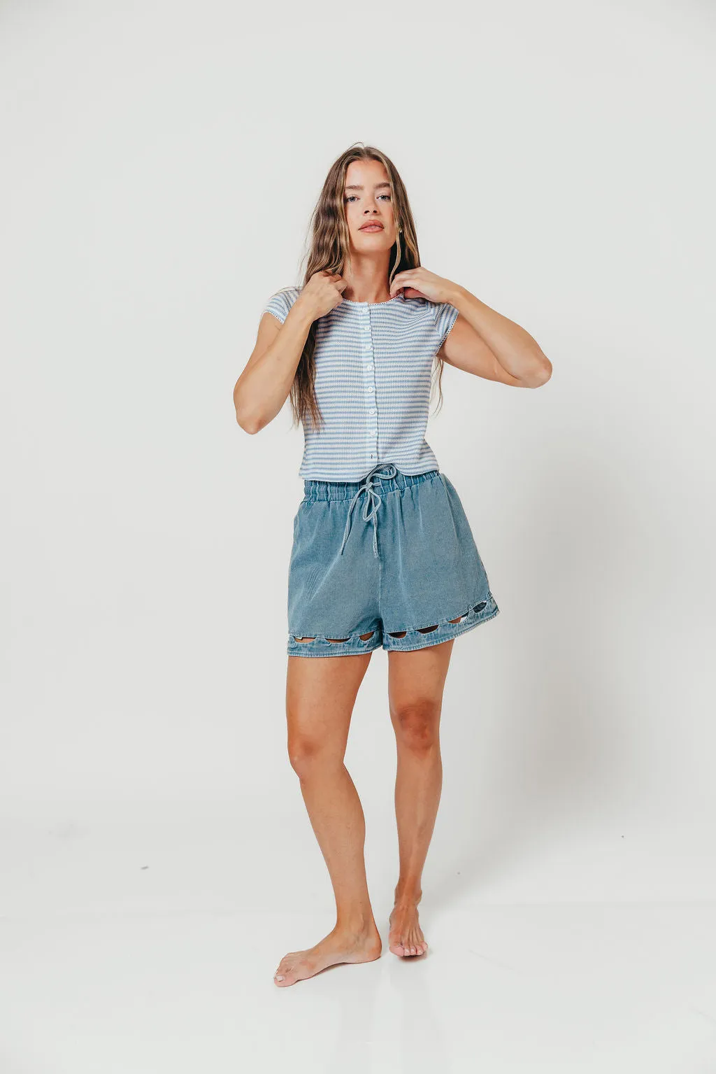 Linny Striped Ribbed Button Front Top in Blue/White sold by Worth Collective product image thumbnail 5