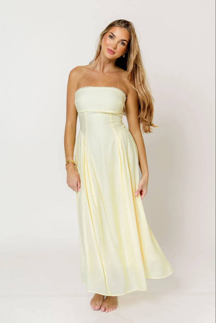 Alani Lace Trim Strapless Midi Dress in Butter Yellow sold by Worth Collective product image thumbnail 5