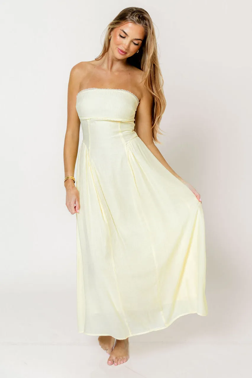 Alani Lace Trim Strapless Midi Dress in Butter Yellow sold by Worth Collective product image thumbnail 4