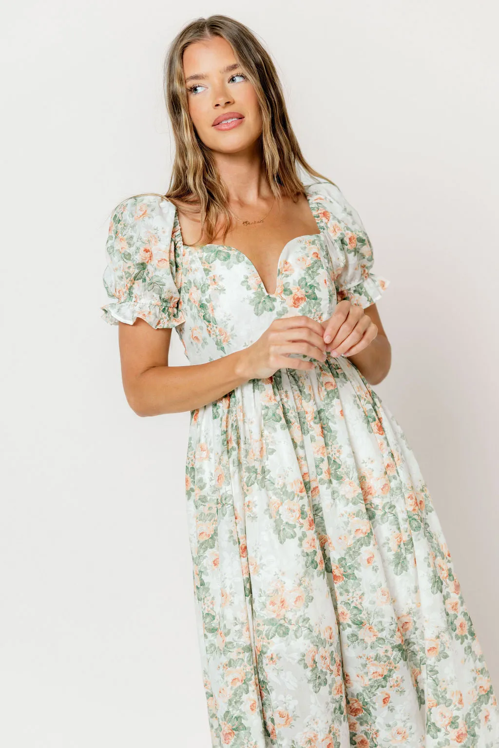 Raelynn Floral Maxi Dress in Cream/Dusty Peach sold by Worth Collective product image thumbnail 2