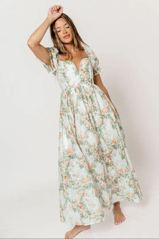Raelynn Floral Maxi Dress in Cream/Dusty Peach made by HEYSON