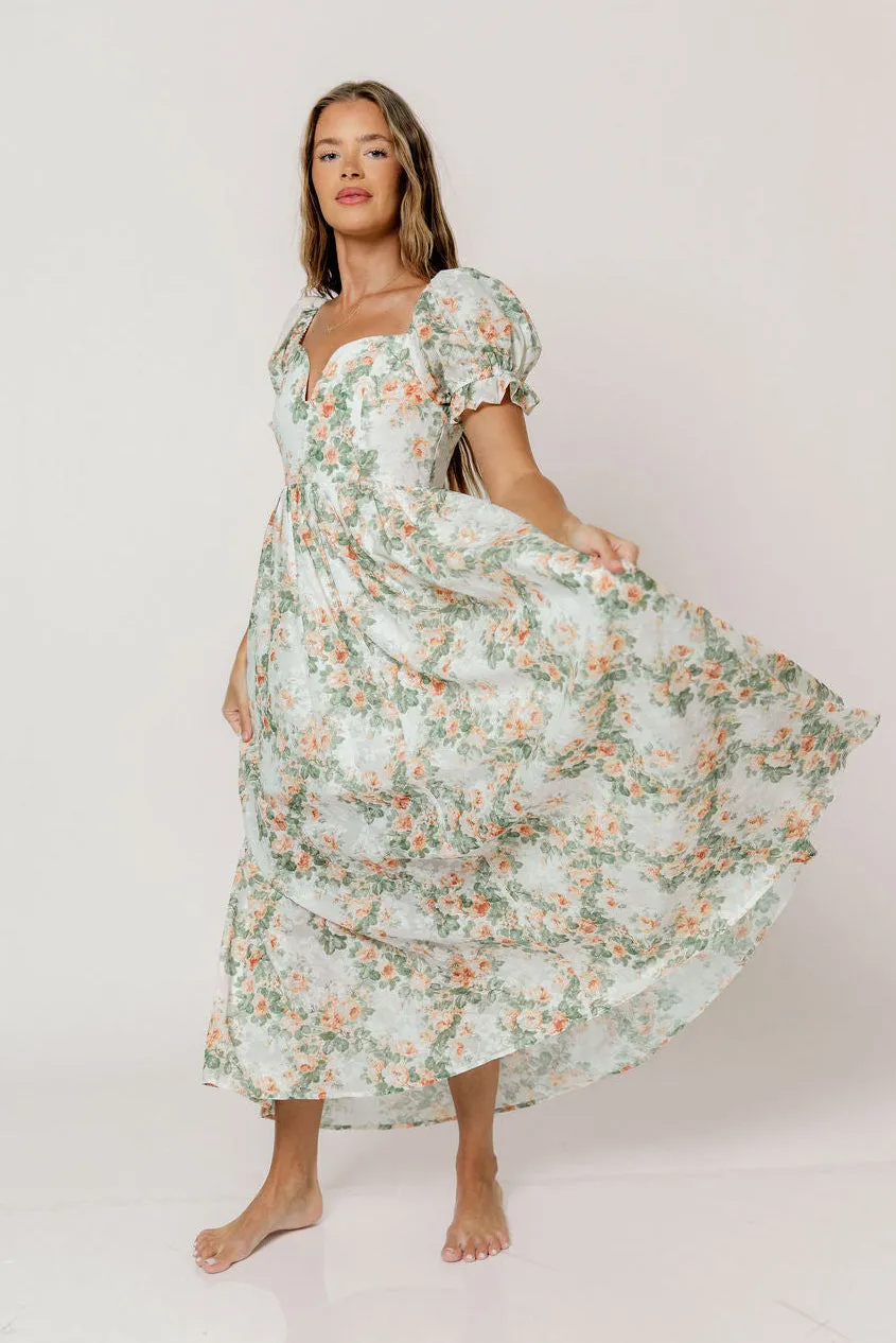 Raelynn Floral Maxi Dress in Cream/Dusty Peach sold by Worth Collective product image thumbnail 4