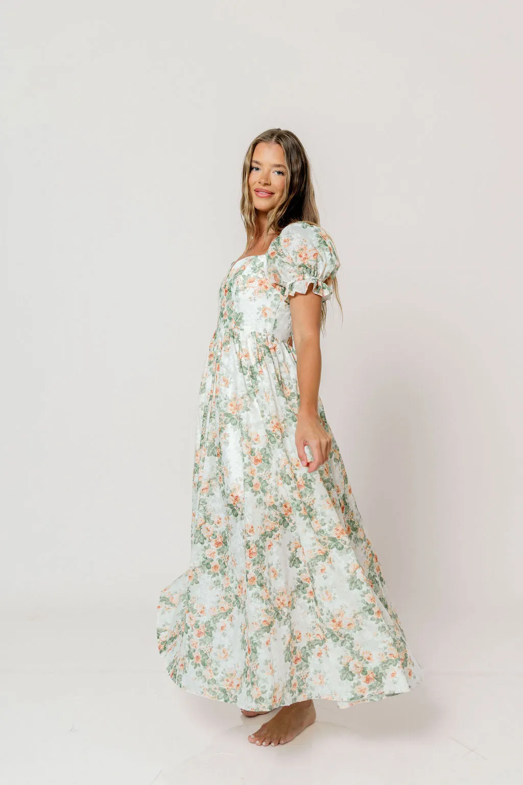 Raelynn Floral Maxi Dress in Cream/Dusty Peach sold by Worth Collective product image thumbnail 5