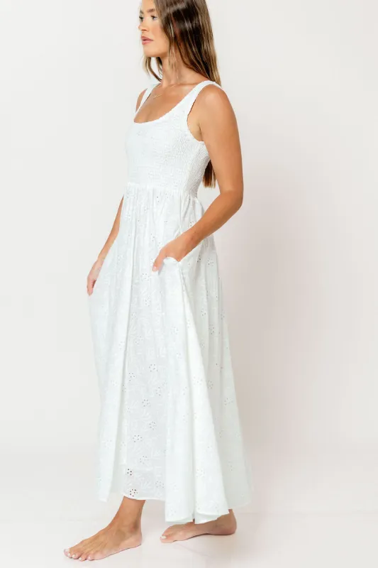Amari 100% Cotton Maxi Dress in White made by Olivaceous