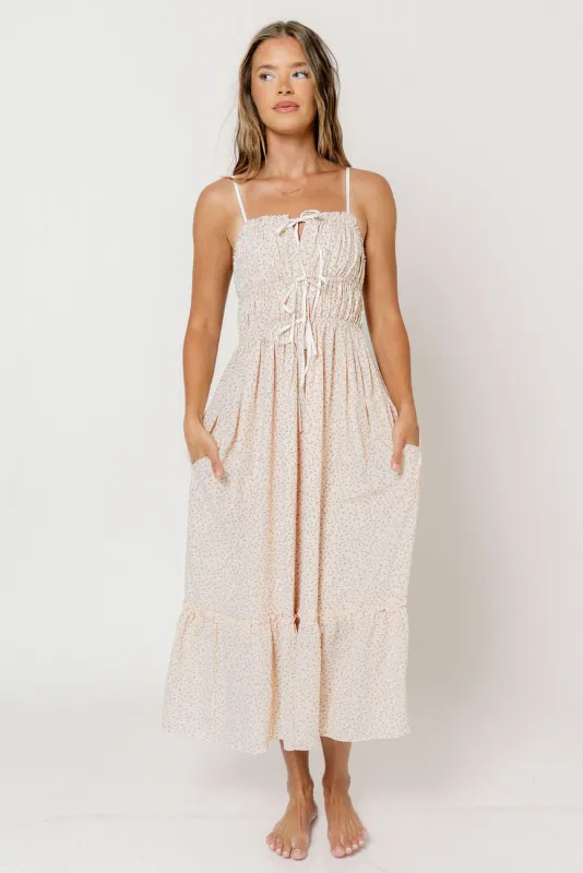 Mckenzie Ditsy Floral Midi Dress in Apricot made by idem ditto