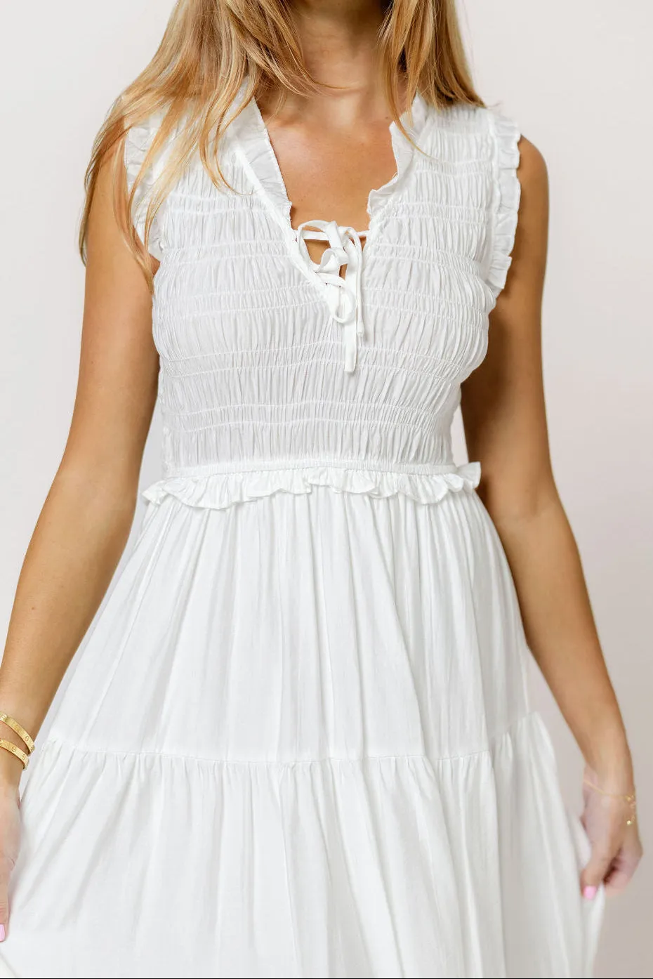 Meredith Smocked Midi Dress in Off White sold by Worth Collective product image thumbnail 4