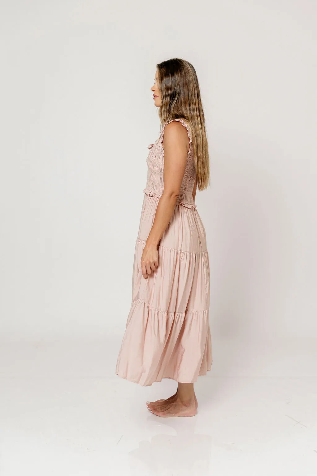Meredith Smocked Midi Dress in Dusty Pink sold by Worth Collective product image thumbnail 4