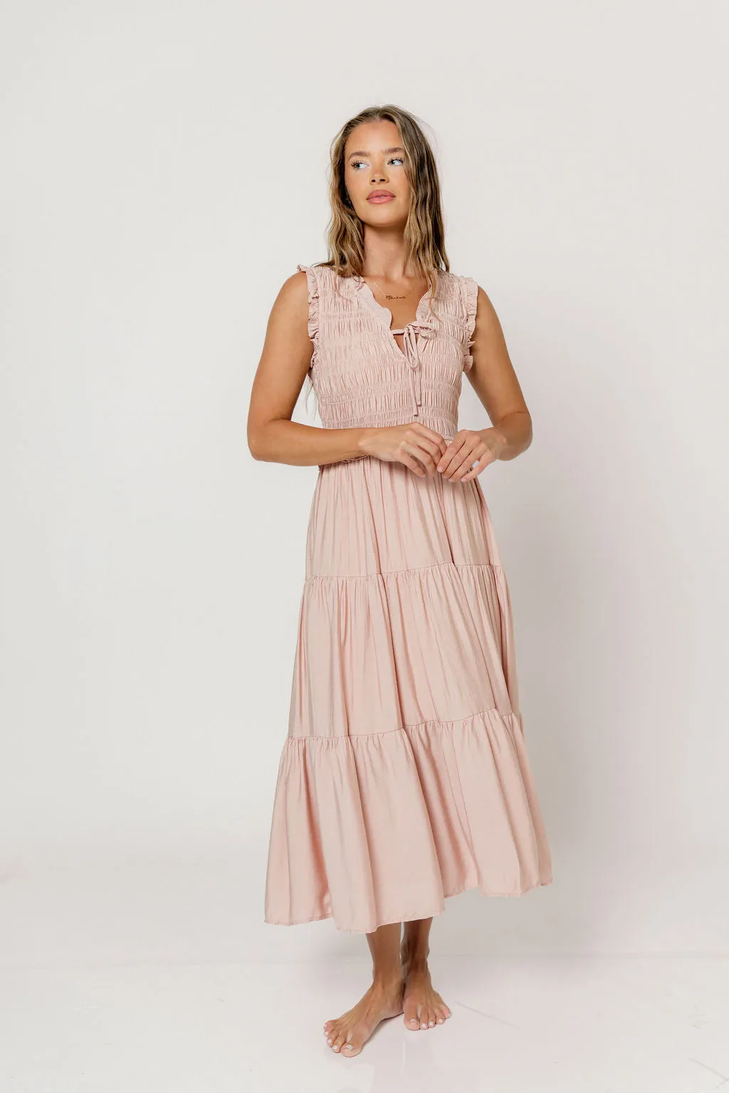 Meredith Smocked Midi Dress in Dusty Pink sold by Worth Collective product image thumbnail 2