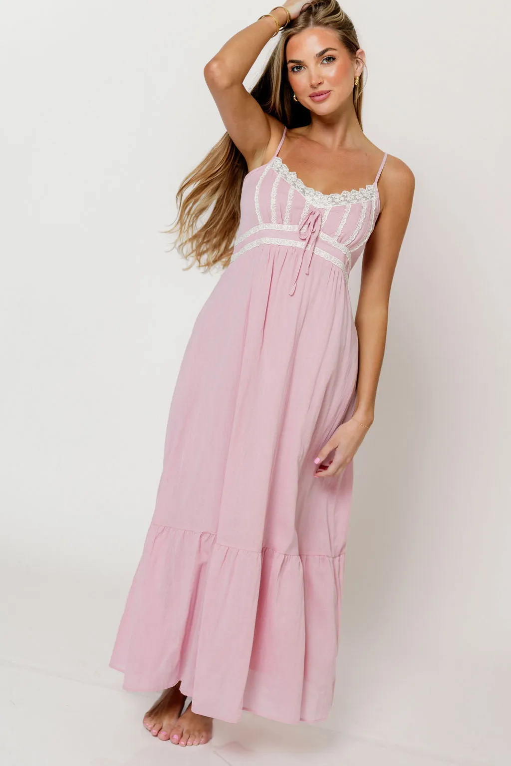 Faye 100% Cotton Lace Detail Maxi Dress in Dusty Pink sold by Worth Collective product image thumbnail 4