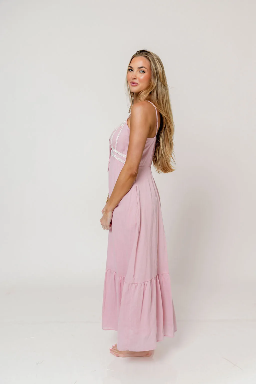 Faye 100% Cotton Lace Detail Maxi Dress in Dusty Pink sold by Worth Collective product image thumbnail 3