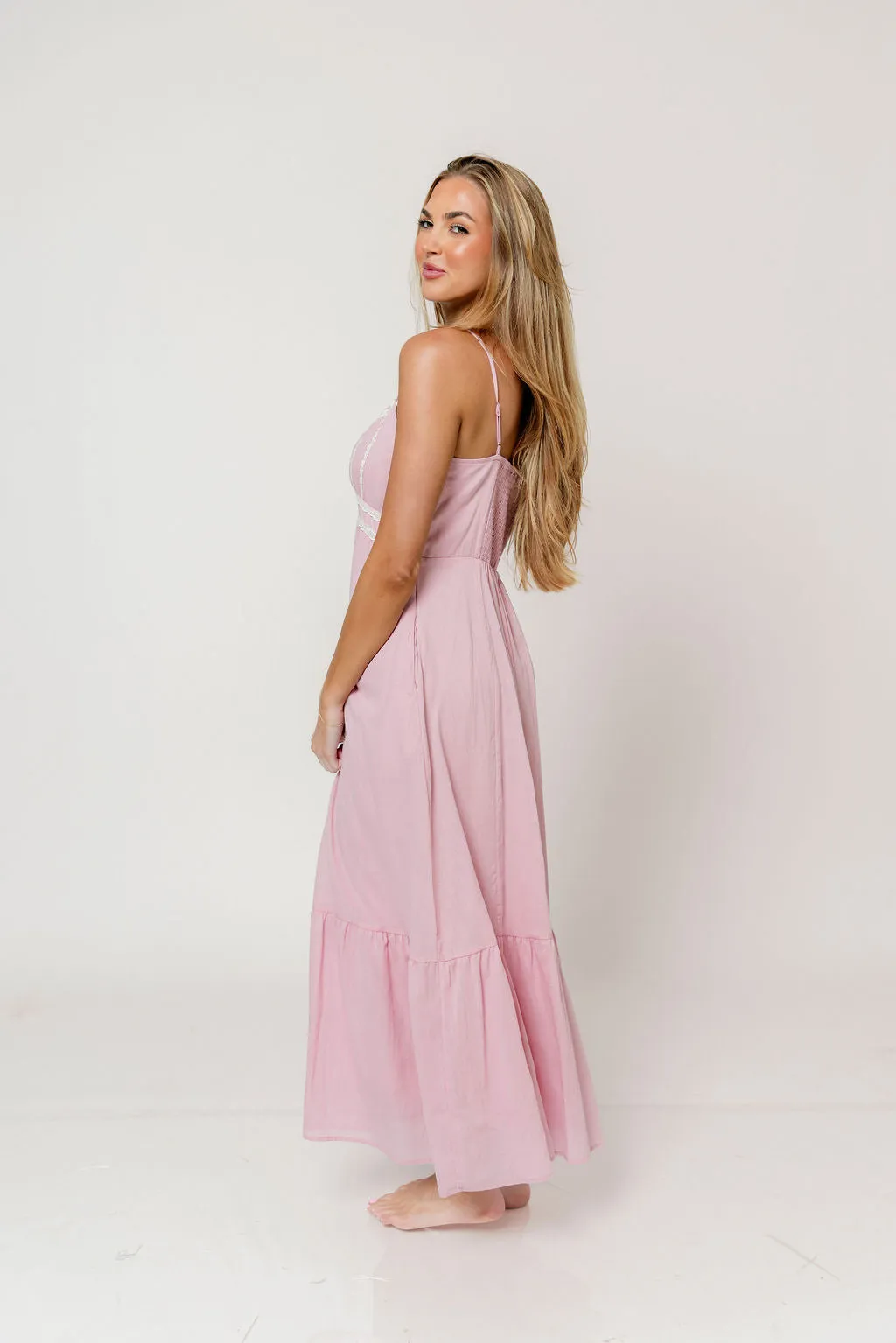 Faye 100% Cotton Lace Detail Maxi Dress in Dusty Pink sold by Worth Collective product image thumbnail 5