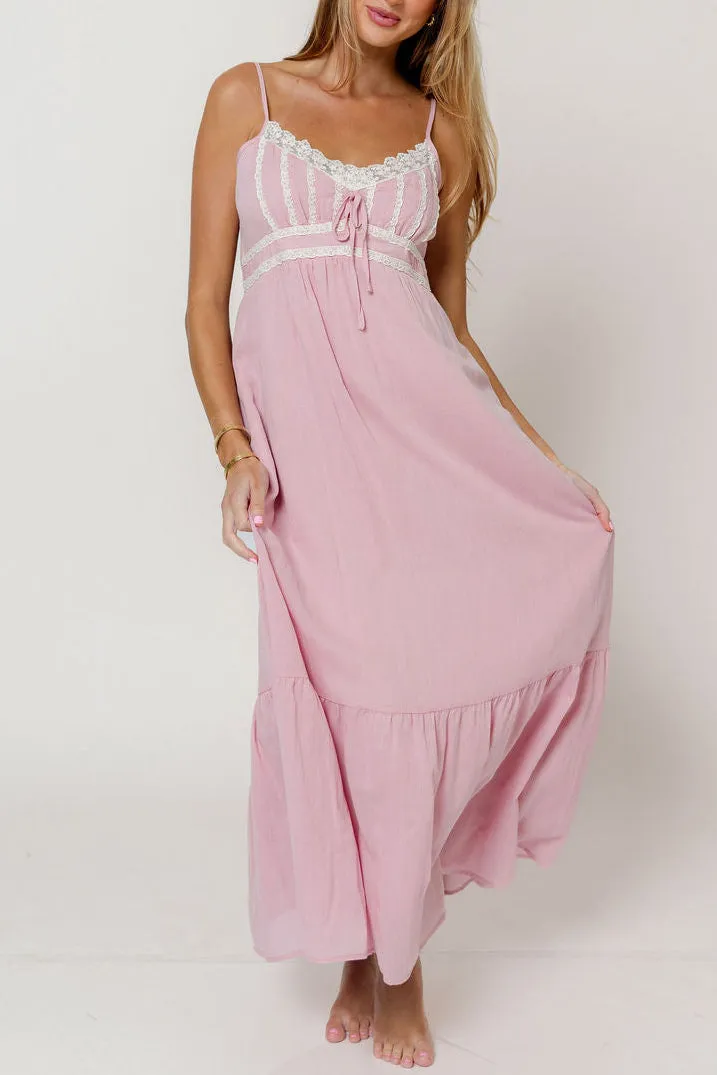Faye 100% Cotton Lace Detail Maxi Dress in Dusty Pink sold by Worth Collective product image thumbnail 2