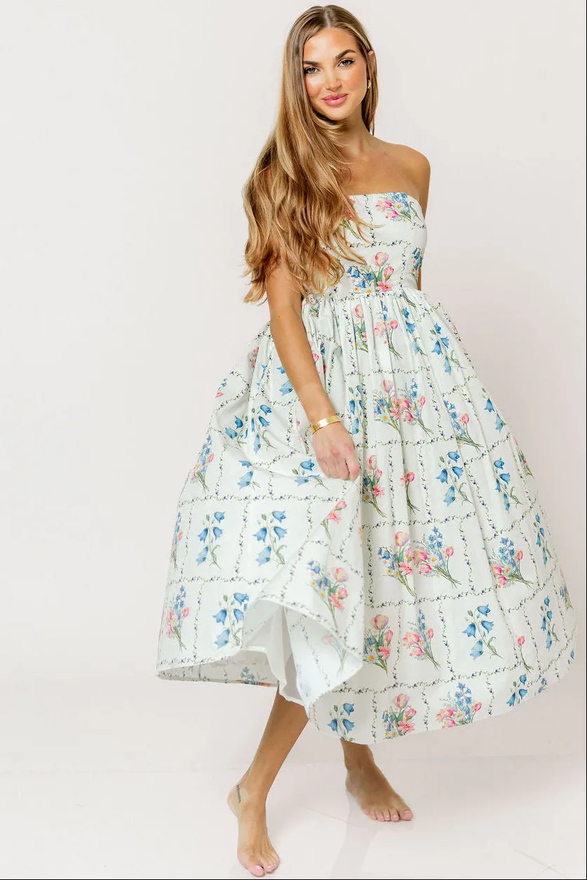 Kit Strapless Flare Floral Midi Dress in Multi sold by Worth Collective product image thumbnail 4