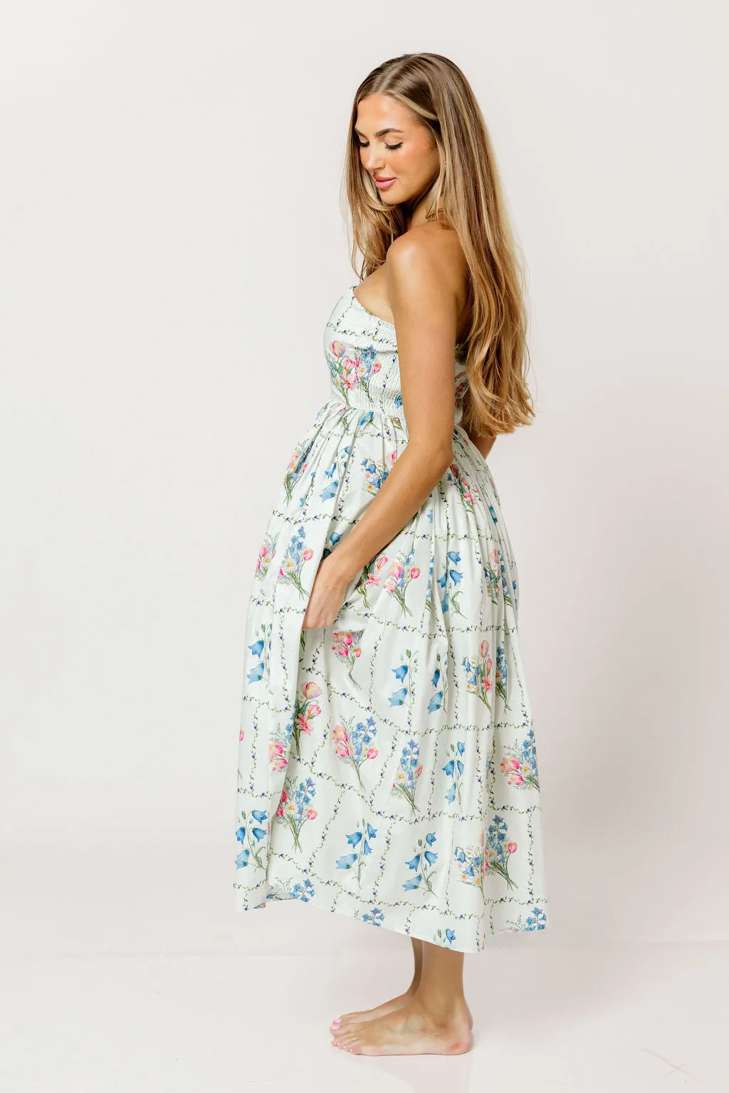 Kit Strapless Flare Floral Midi Dress in Multi sold by Worth Collective product image thumbnail 5