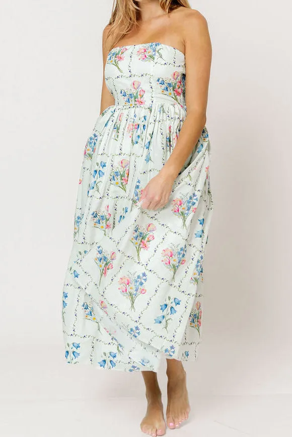 Kit Strapless Flare Floral Midi Dress in Multi sold by Worth Collective product image thumbnail 3