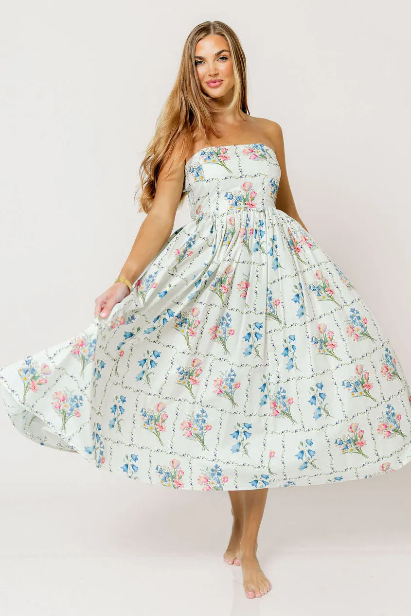 Kit Strapless Flare Floral Midi Dress in Multi sold by Worth Collective product image thumbnail 2