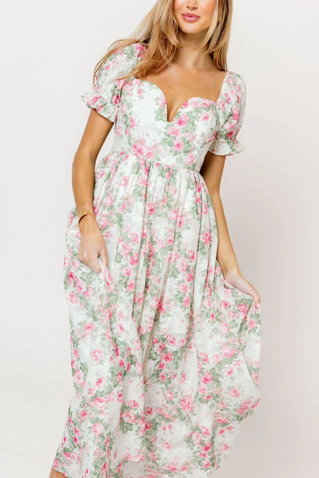 Raelynn Floral Maxi Dress in Cream/Dusty Rose sold by Worth Collective