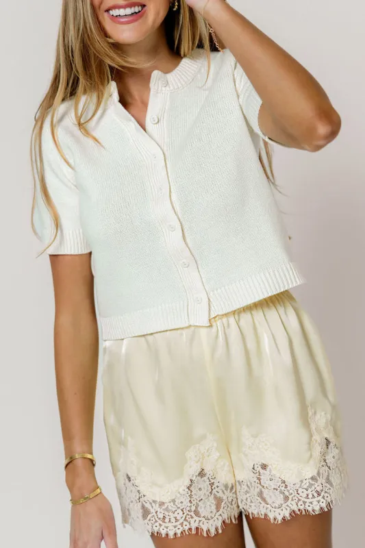 Payton Short Sleeve Knit Top in Ivory made by Olivaceous