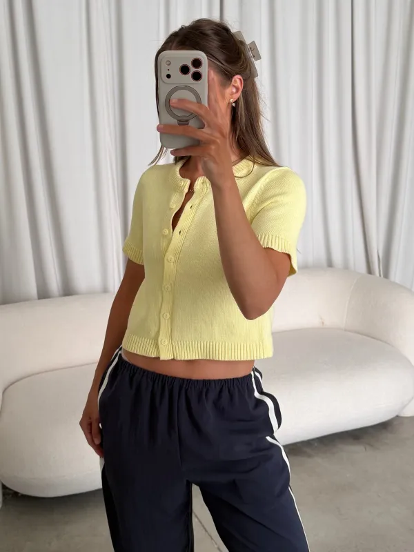 Payton Short Sleeve Knit Top in Butter made by Olivaceous