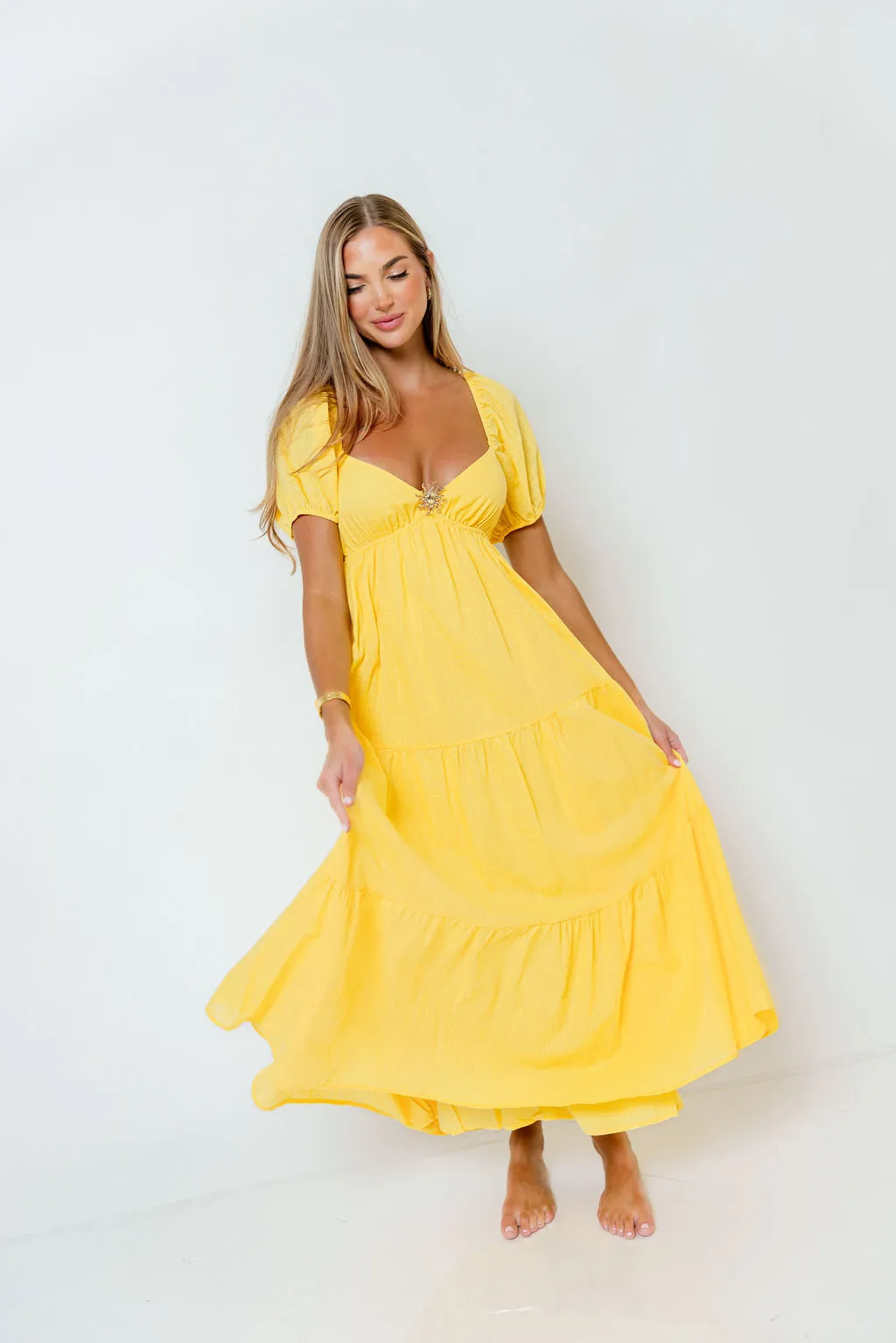 Vickie Tiered Maxi Dress in Yellow sold by Worth Collective product image thumbnail 4