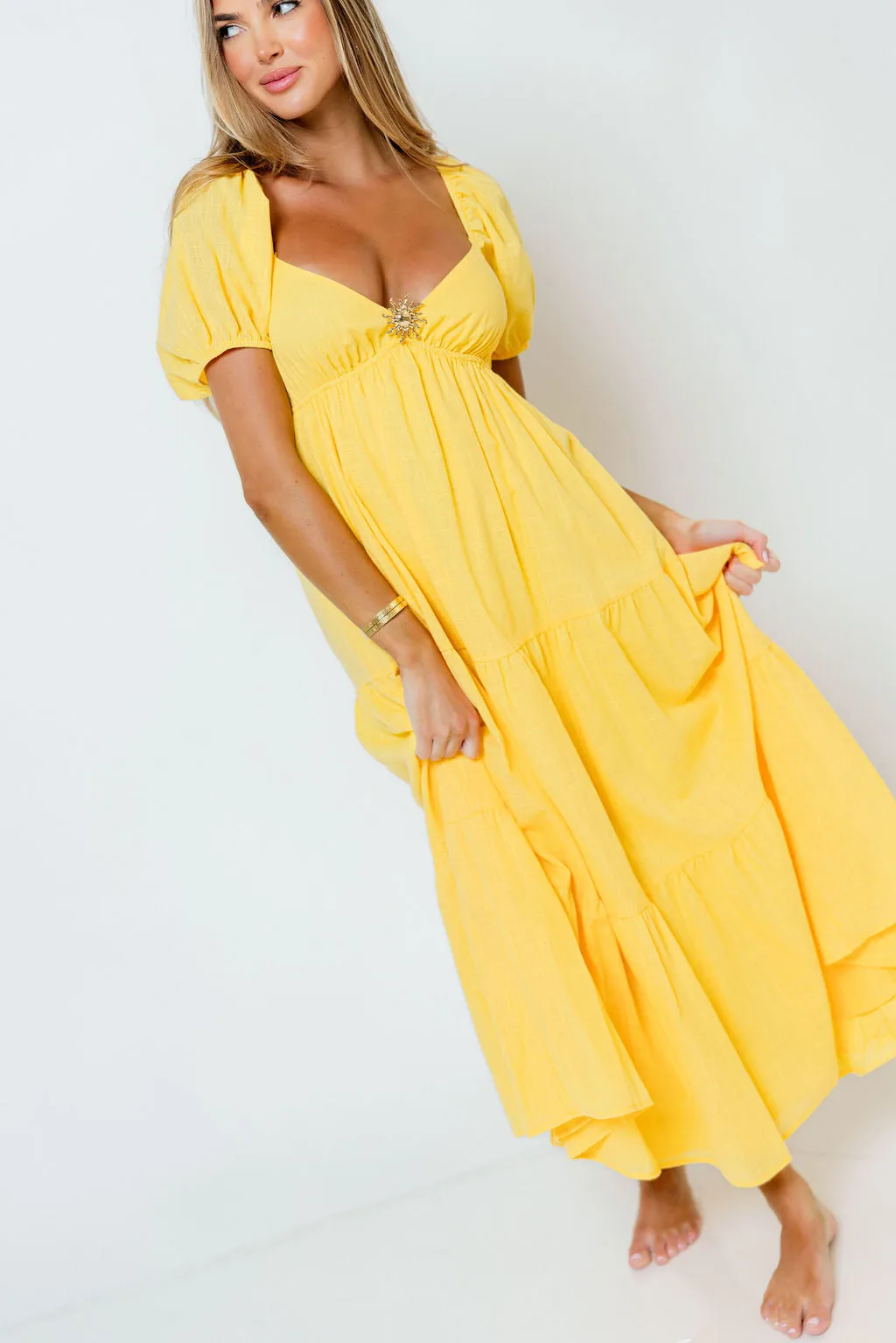 Vickie Tiered Maxi Dress in Yellow sold by Worth Collective product image thumbnail 5