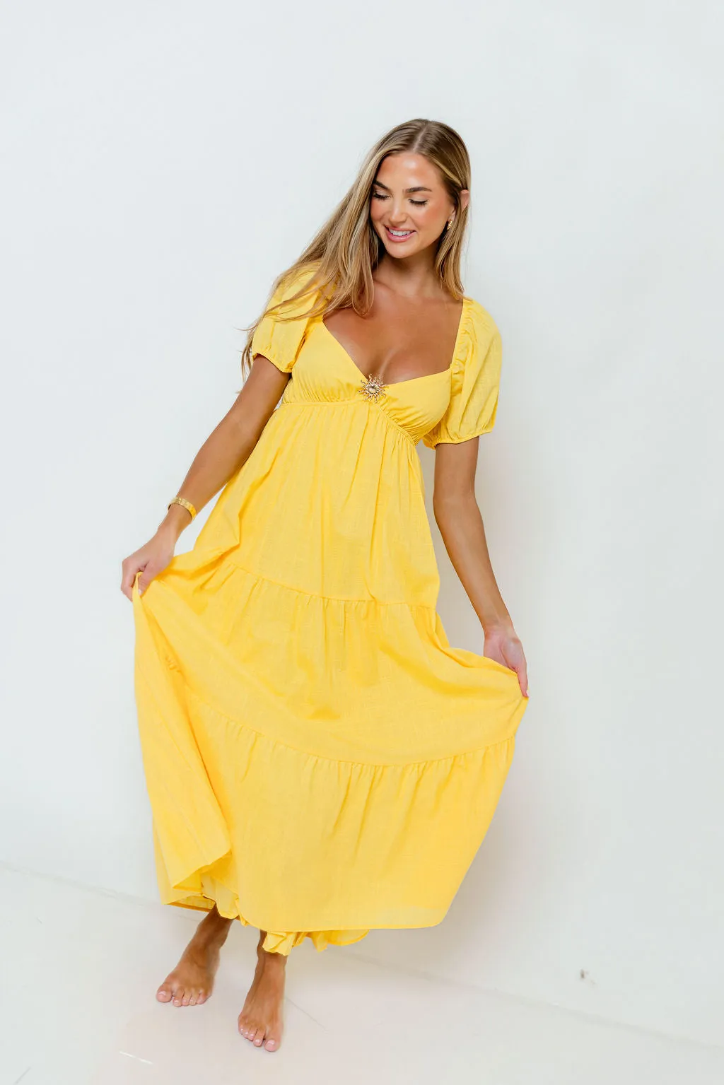 Vickie Tiered Maxi Dress in Yellow sold by Worth Collective product image thumbnail 3