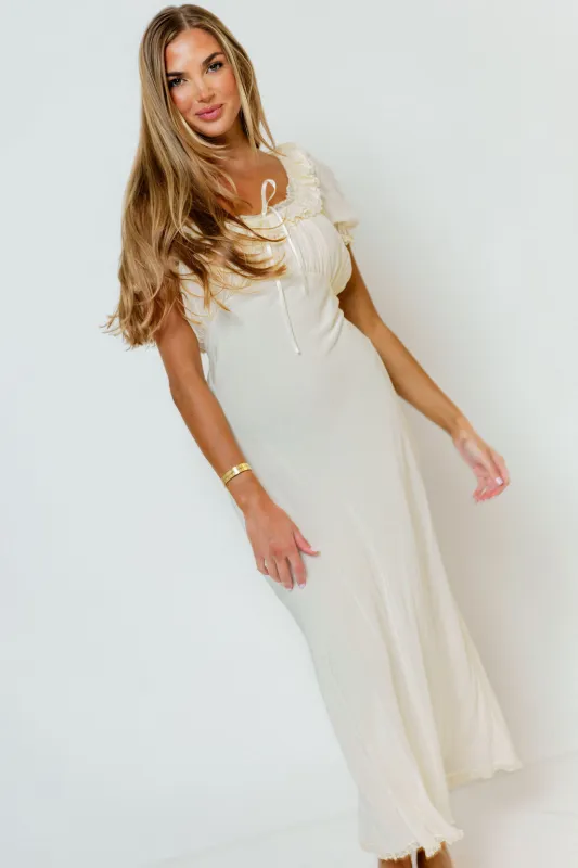 Little House Midi Dress in Cream made by Rumored