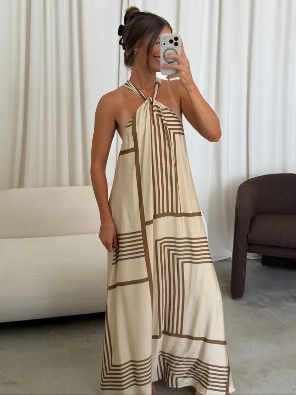 Tamra Maxi Dress in Taupe/Brown made by Lalavon