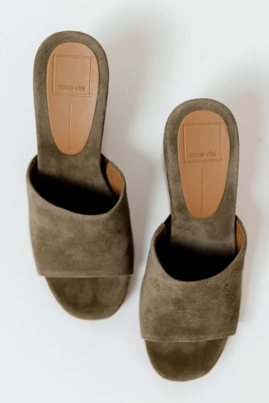 Holta Wedges in Olive Suede made by Dolce Vita