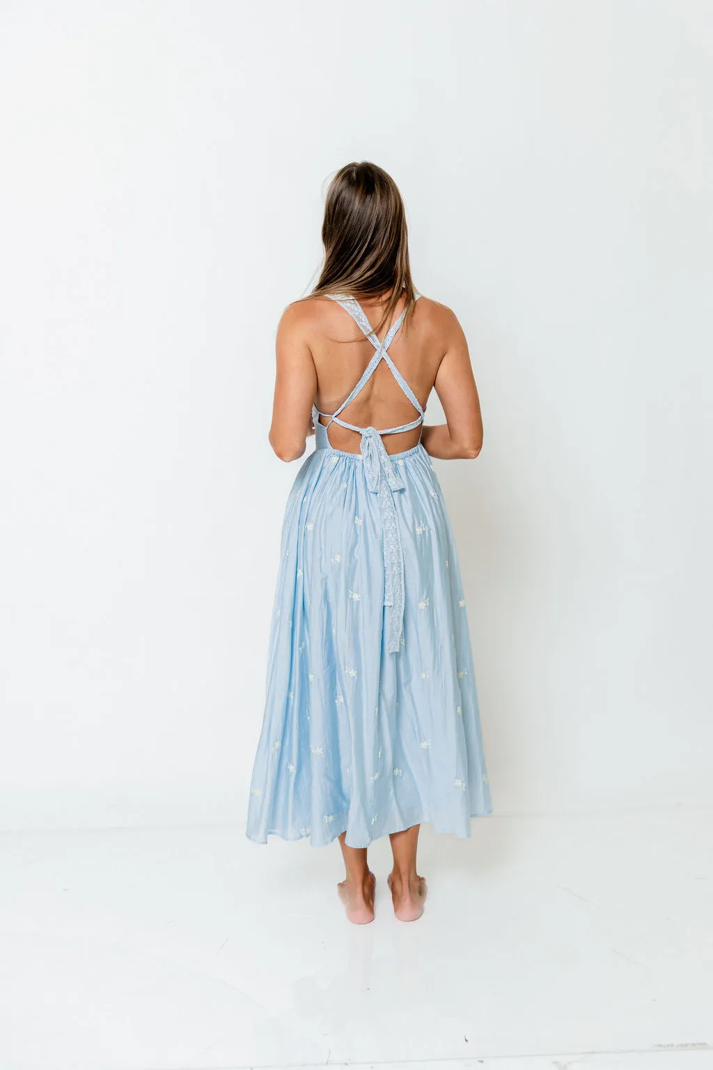 Lilibet Embroidered Lace Trim Midi Dress in Blue *Final Sale* sold by Worth Collective product image thumbnail 5