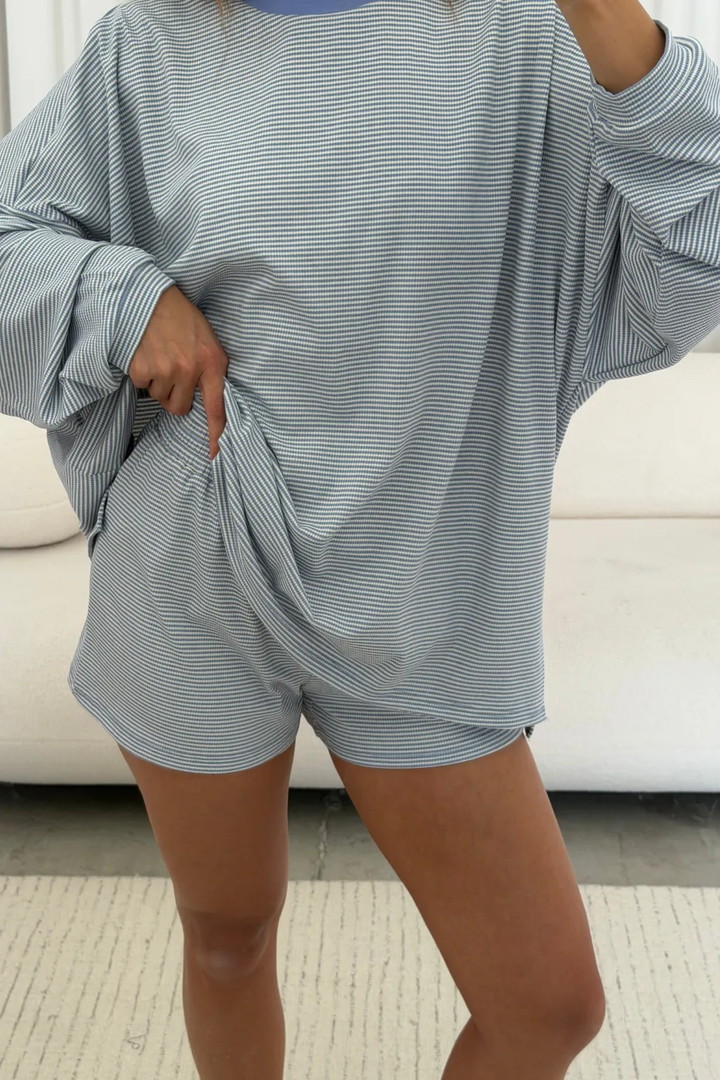 Crawford Striped Ribbed Shorts in Periwinkle sold by Worth Collective