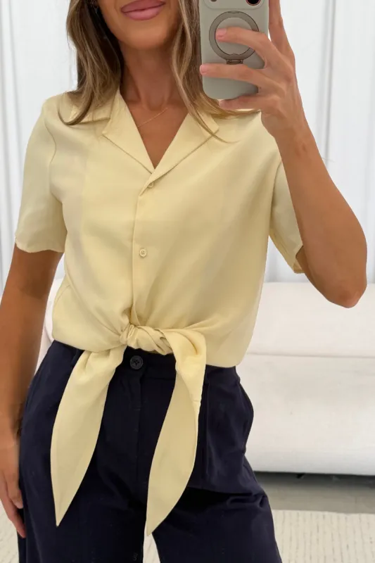 Birdie Front Tie Blouse in Light Yellow made by Crescent