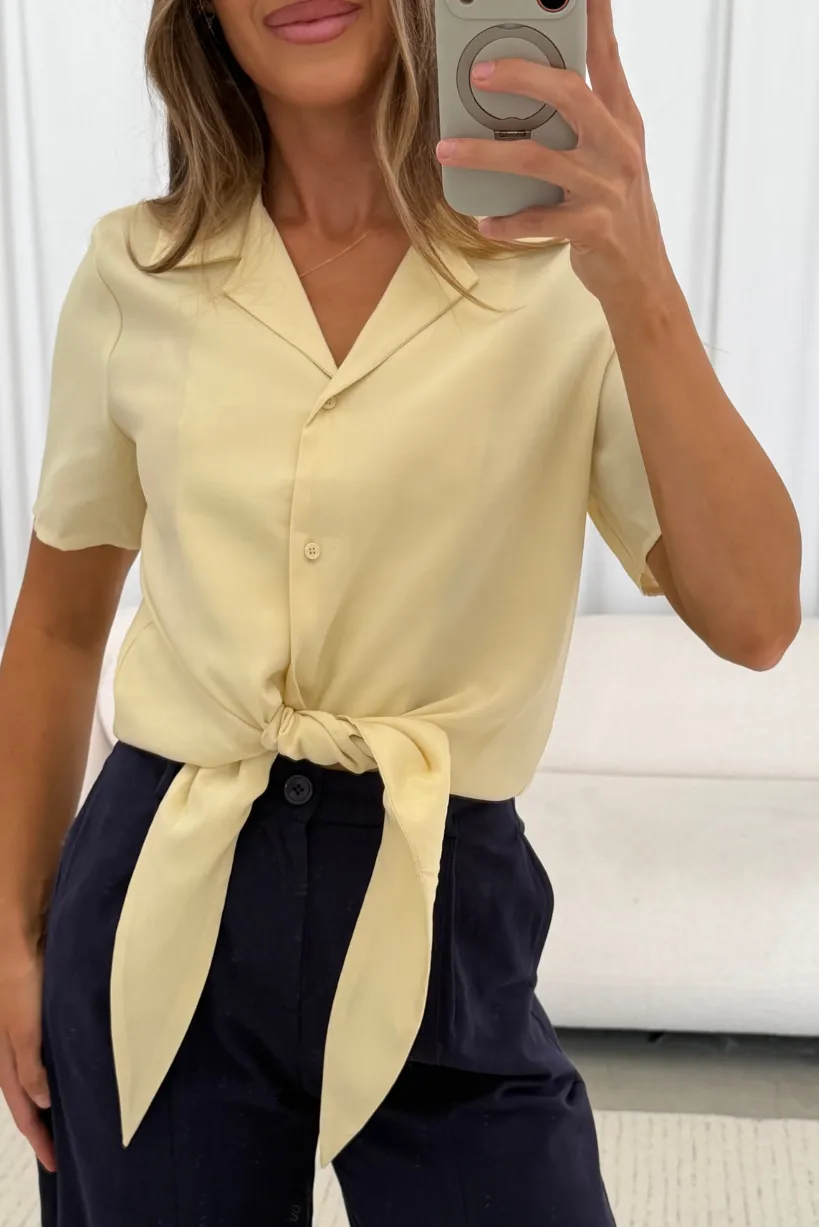 Birdie Front Tie Blouse in Light Yellow sold by Worth Collective