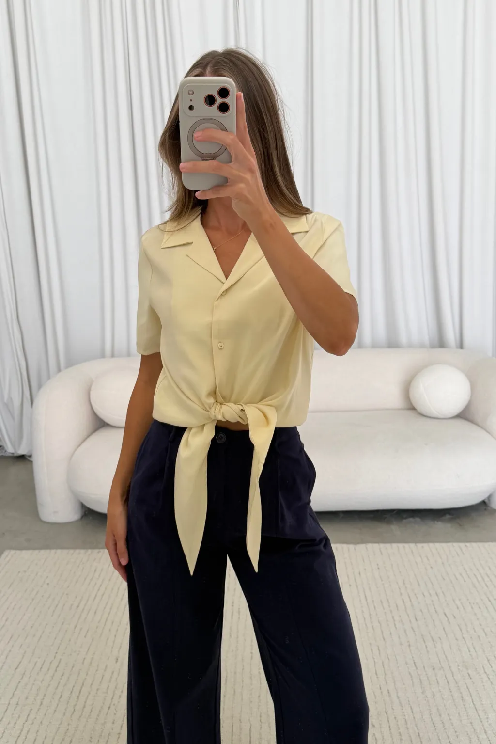 Birdie Front Tie Blouse in Light Yellow sold by Worth Collective product image thumbnail 2