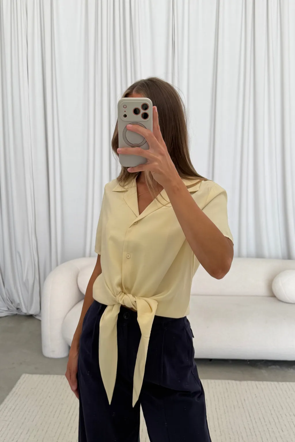 Birdie Front Tie Blouse in Light Yellow sold by Worth Collective product image thumbnail 5