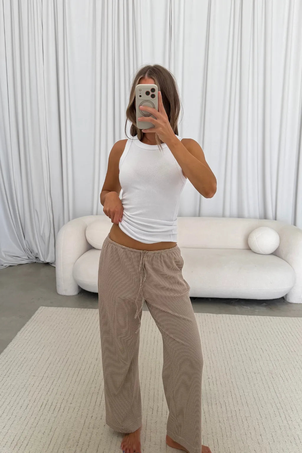 Paxton Striped Knit Pants in Mocha/Cream *Final Sale* sold by Worth Collective product image thumbnail 4